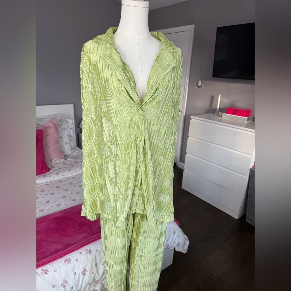 Green Women's Textured Set Matching Set